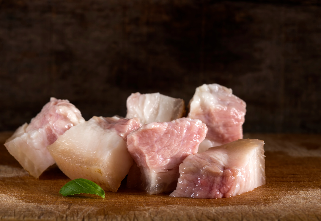 PORK CUBES BONE IN SKIN ON